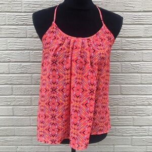 Arizona Jeans Co Coral Semi Sheer Geometric Lacey Racerback Camisole Size S
